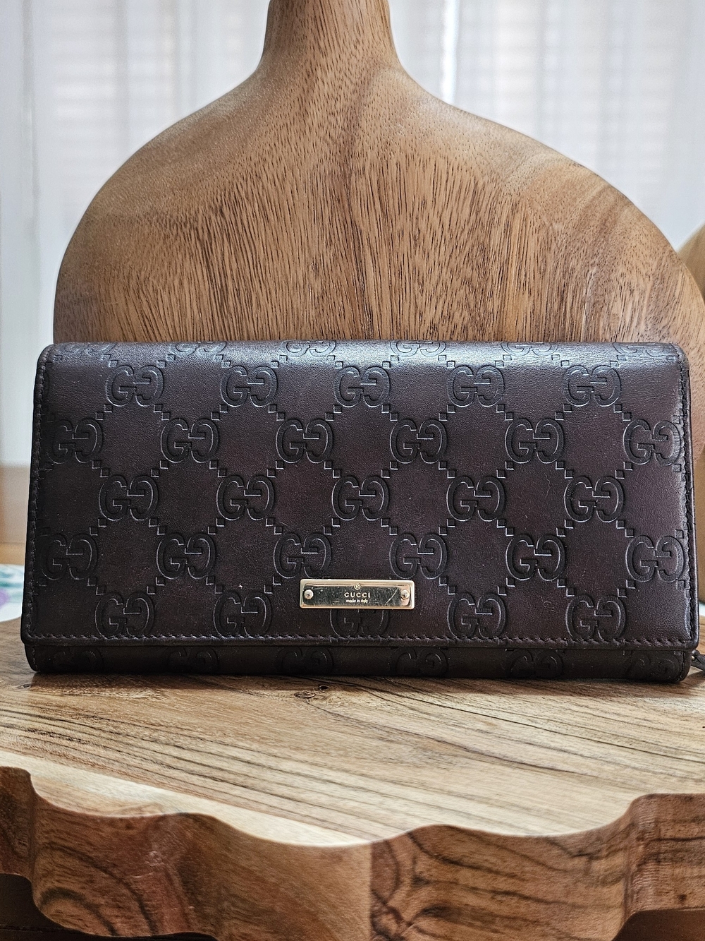 Gucci Guccissima Dark Brown Embossed GG Leather WOC